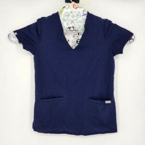 Figs Scrub Top Womens Extra Small Casma Three Pocket Technical Uniforms Blue